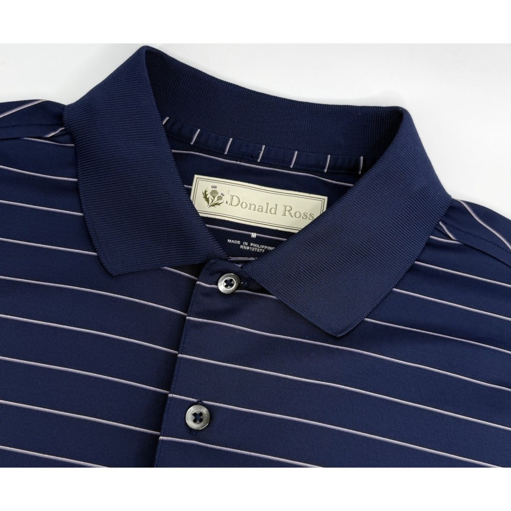 Donald Ross Polo Men M Blue Stripe Long Sleeve Golf Performance Shirt